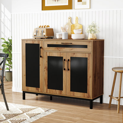 48 Inch Sideboard Buffet Cabinet with Drawer and Metal Legs-Natural