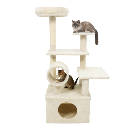 48 Inches Tall Cat Tree Multi-Level Kitten Tower with Large Condo Padded Top Perch-Beige