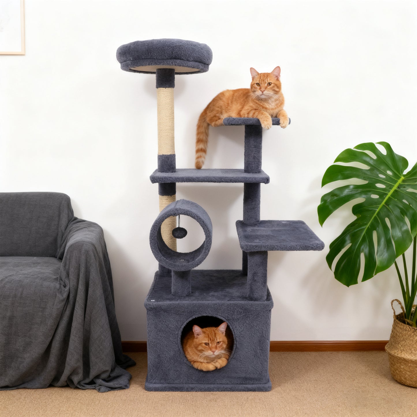 48 Inches Tall Cat Tree Multi-Level Kitten Tower with Large Condo Padded Top Perch-Beige
