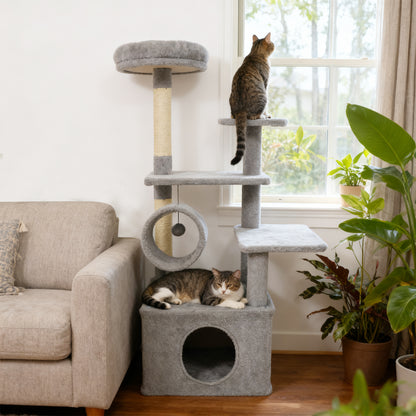 48 Inches Tall Cat Tree Multi-Level Kitten Tower with Large Condo Padded Top Perch-Beige