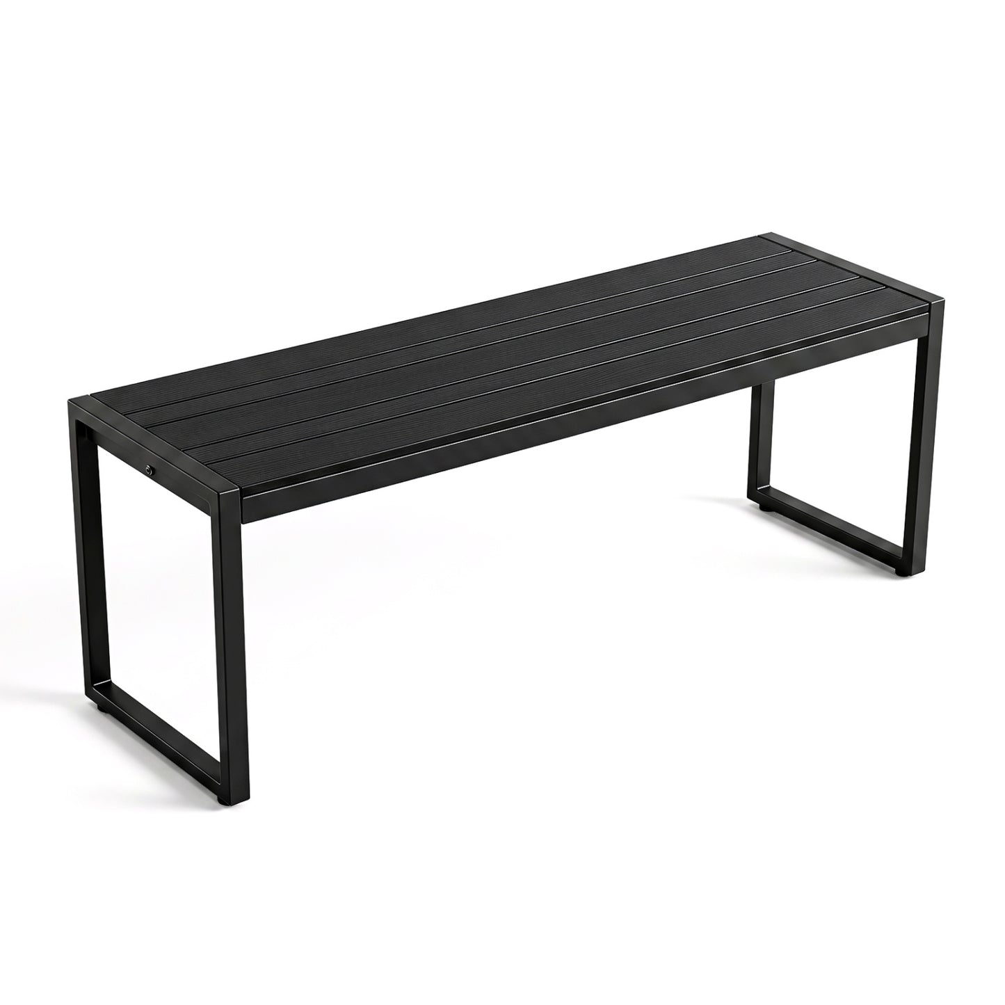 48" Outdoor Bench with Wood-Plastic Composite and Metal Frame Slatted Sea for Garden-Black