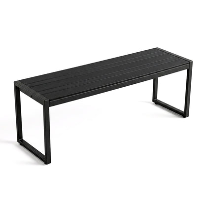 48" Outdoor Bench with Wood-Plastic Composite and Metal Frame Slatted Sea for Garden-Black