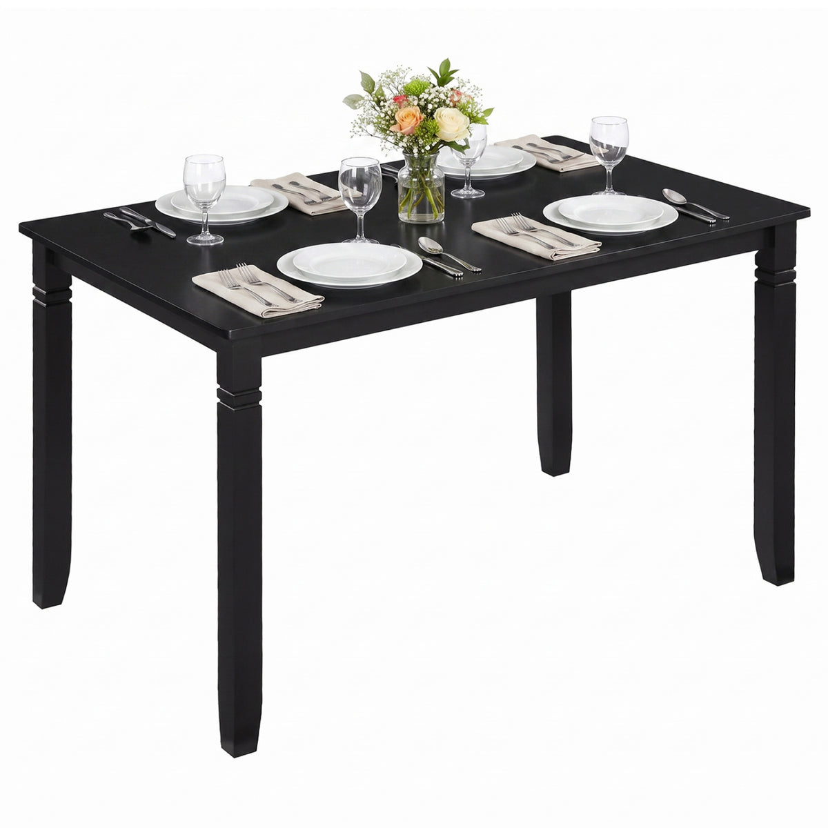 48" Rectangular Kitchen Table with Solid Rubber Wood Legs for Dining Room-Black