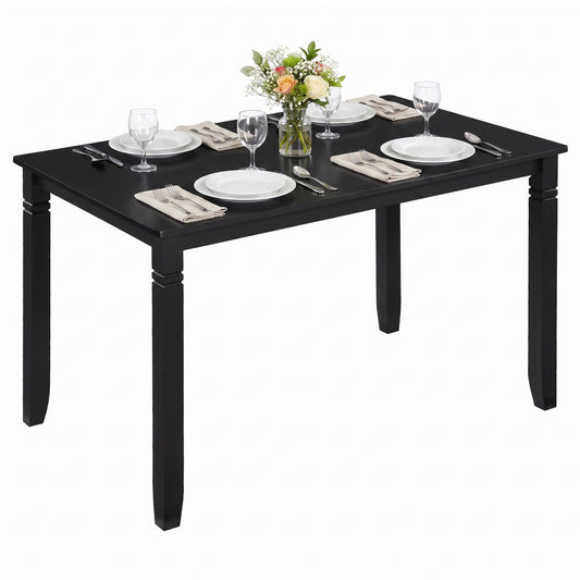 Black 48-inch rectangular dining table with solid rubber wood legs, ideal for kitchen and dining room use.