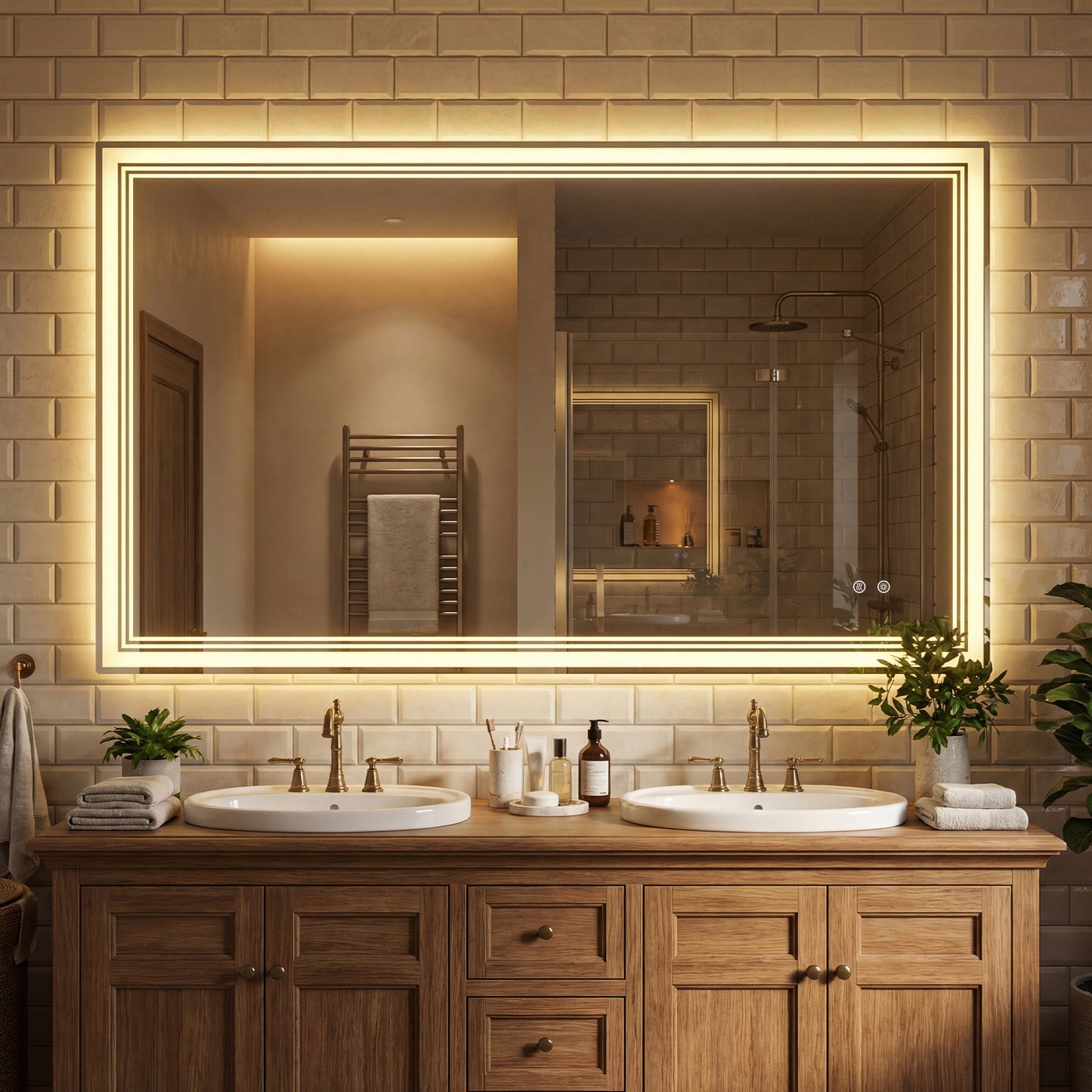 48" x 28" LED Bathroom Mirror with Frontlit and Backlit
