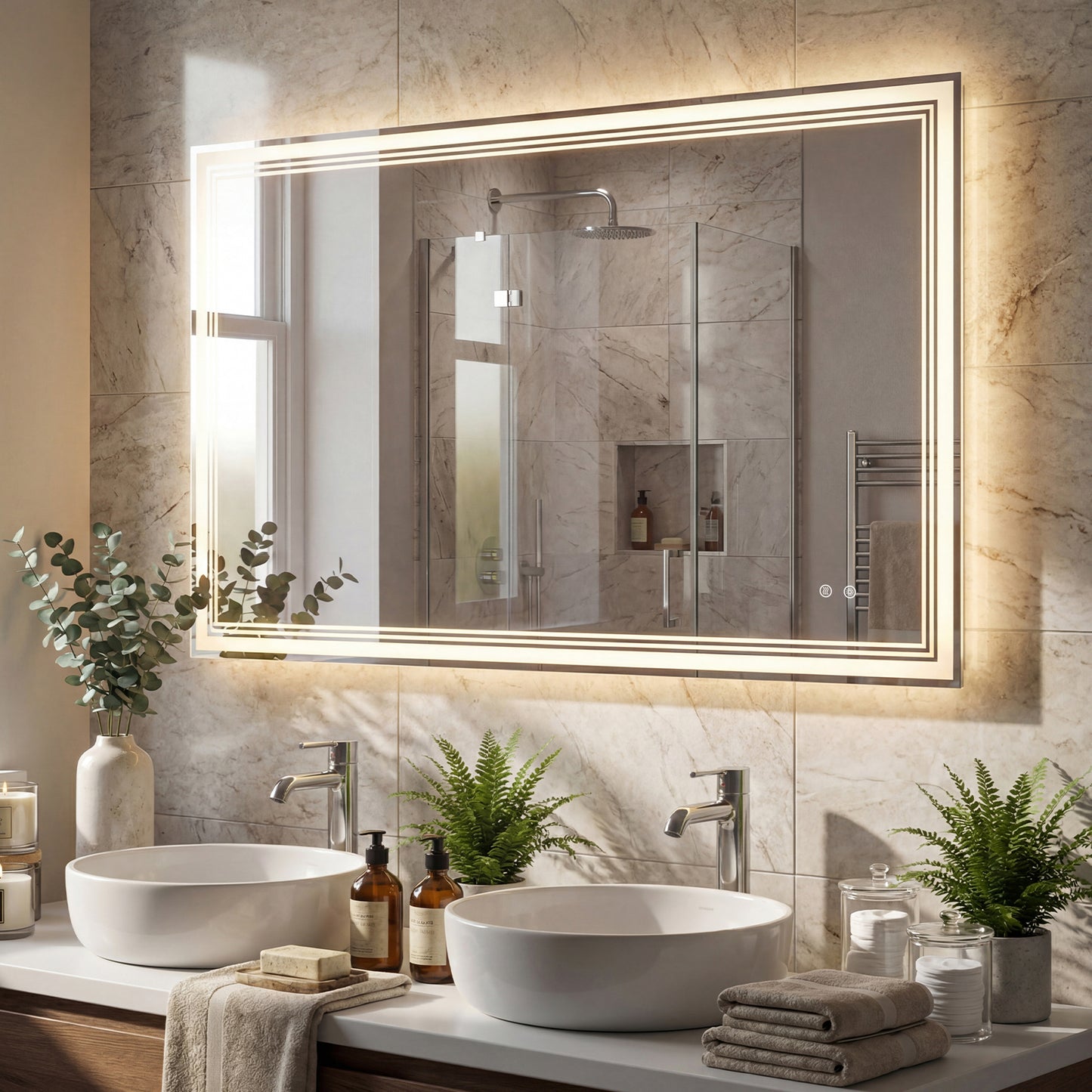 48" x 28" LED Bathroom Mirror with Frontlit and Backlit
