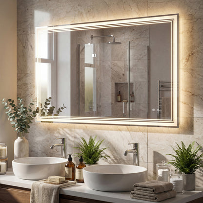 48" x 28" LED Bathroom Mirror with Frontlit and Backlit