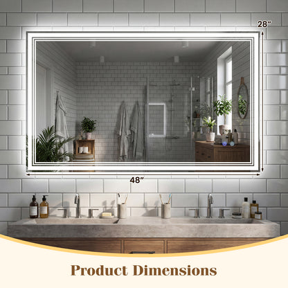 48" x 28" LED Bathroom Mirror with Frontlit and Backlit