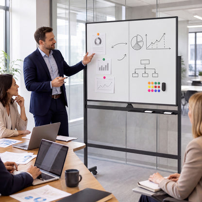 48" x 36" Double-Sided Mobile White Board with Lockable Universal Wheels for Office-Black