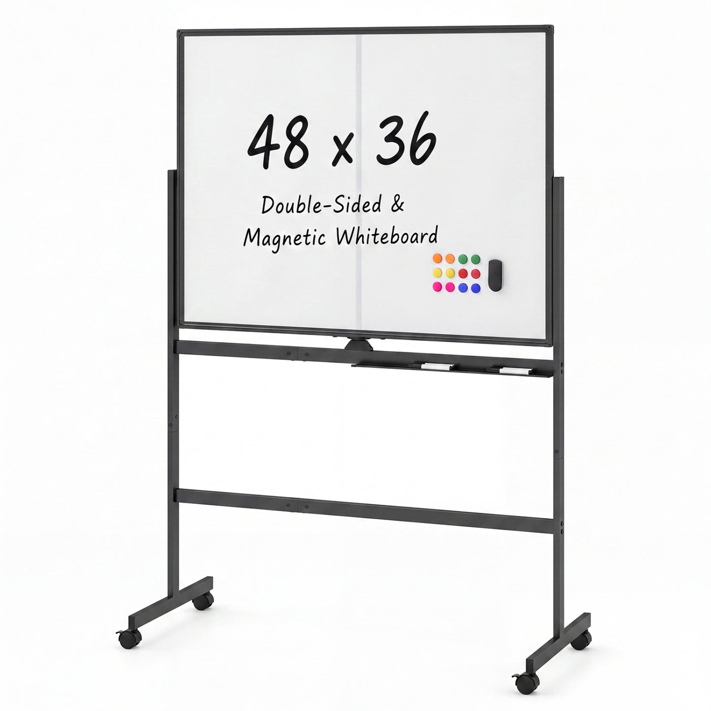 48" x 36" Double-Sided Mobile White Board with Lockable Universal Wheels for Office-Black