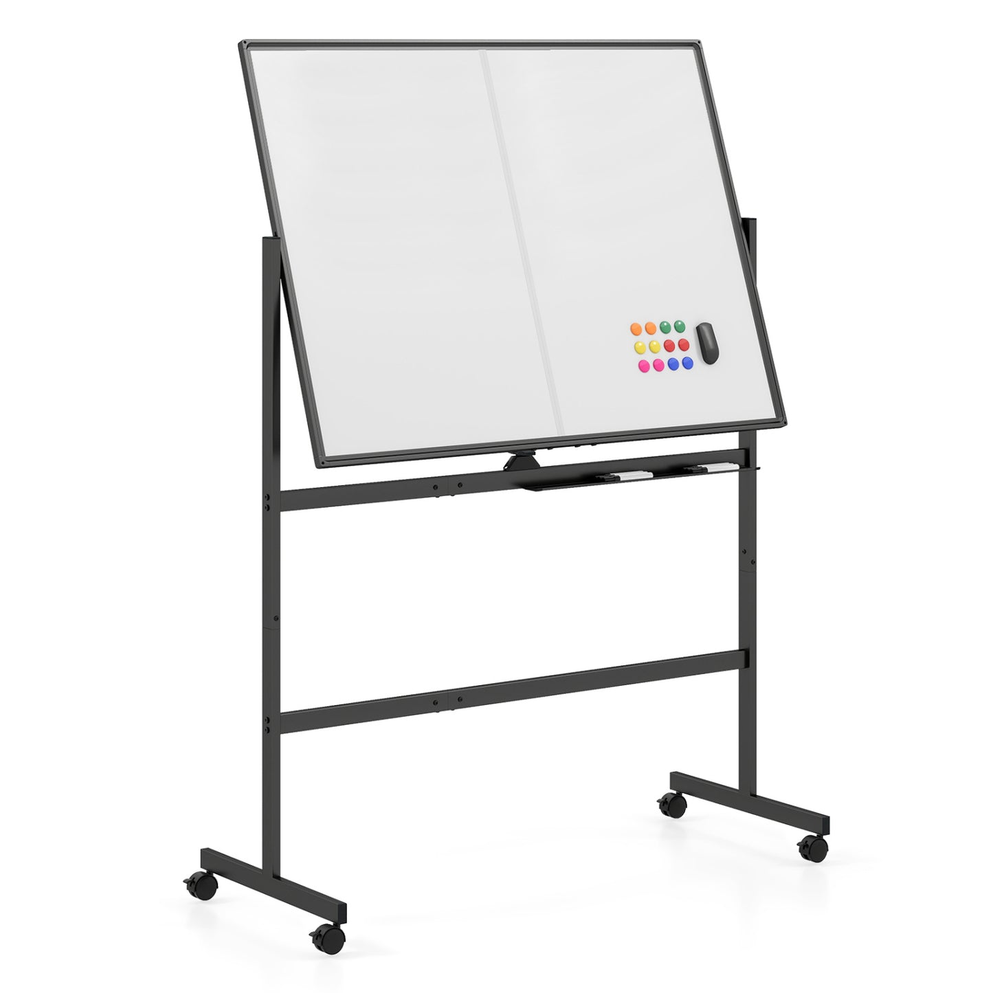 48" x 36" Double-Sided Mobile White Board with Lockable Universal Wheels for Office-Black