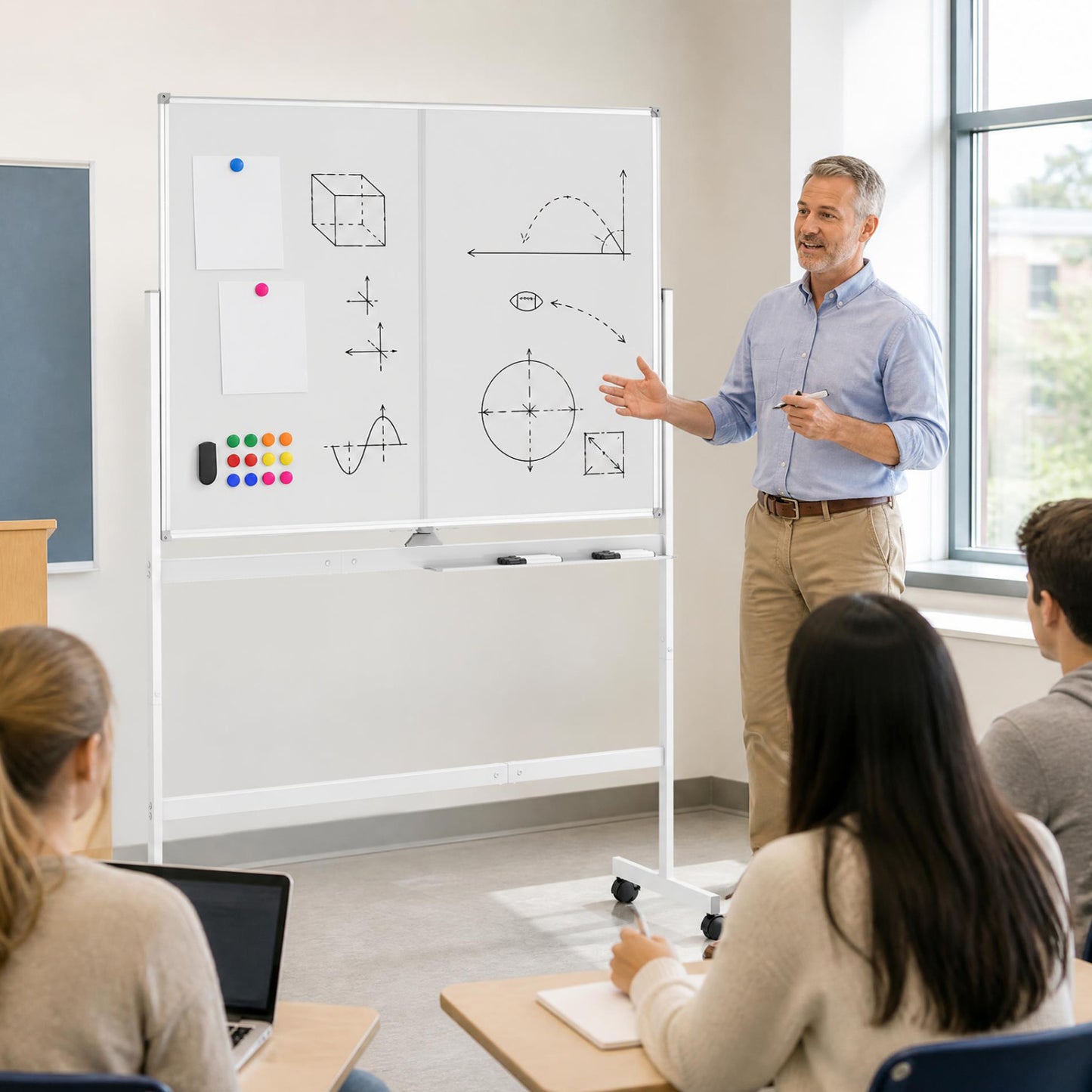 48" x 36" Double-Sided Mobile White Board with Lockable Universal Wheels for Office-Black