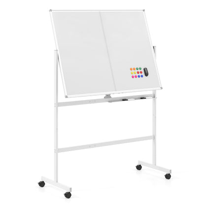 48" x 36" Double-Sided Mobile White Board with Lockable Universal Wheels for Office-Black