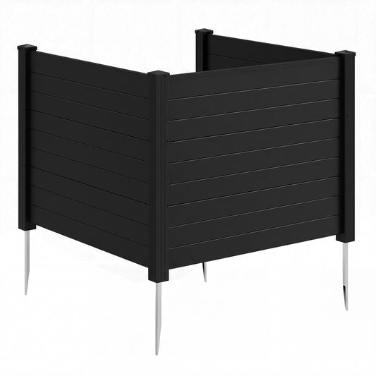 48 x 38 Inch Air Conditioner Fence 3 Panels with Metal Ground Stakes for Patio Backyard-Black