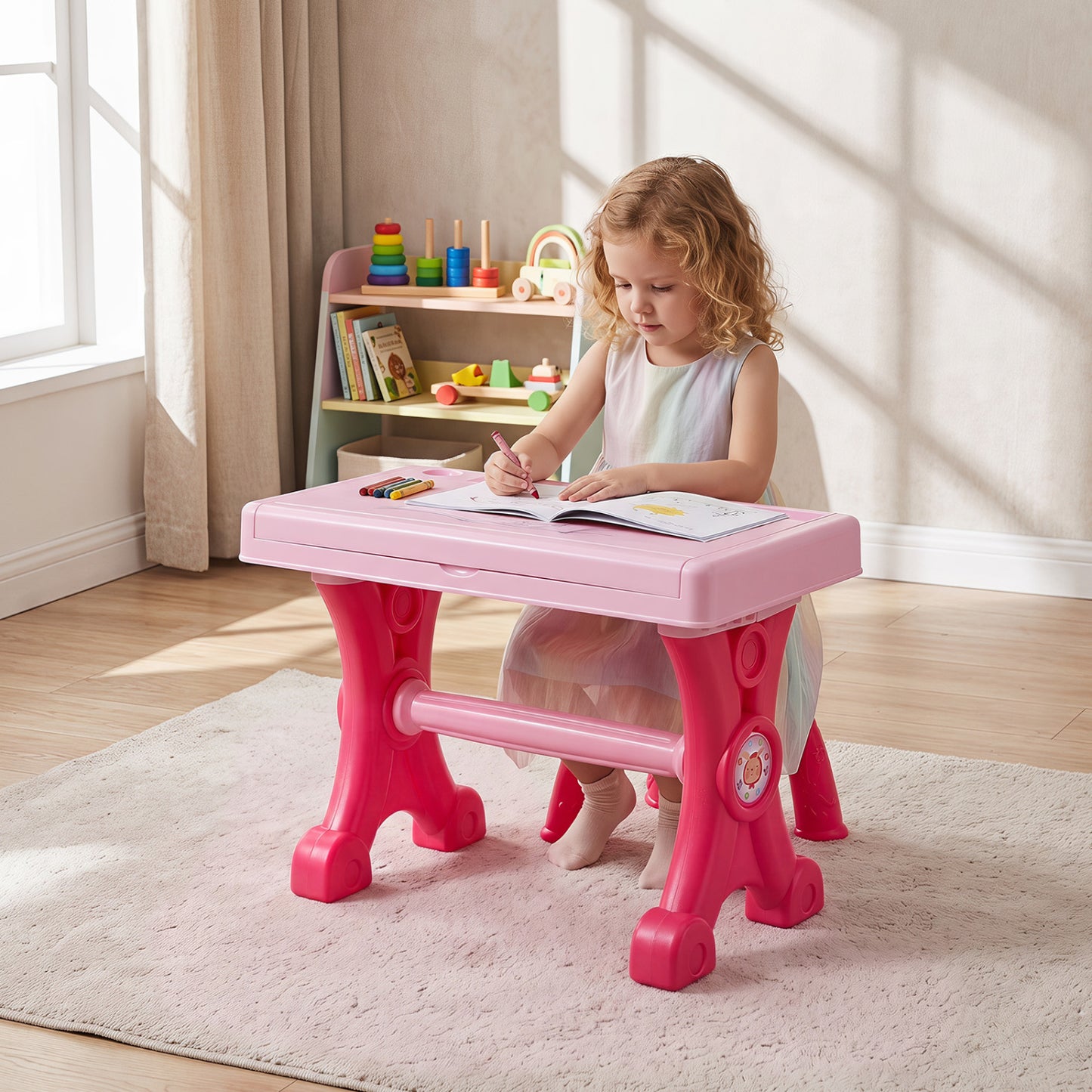 49 Keys Kids Electric Piano Keyboard Toy w/ Stool & Microphone Lights & Multiple Sounds-Pink