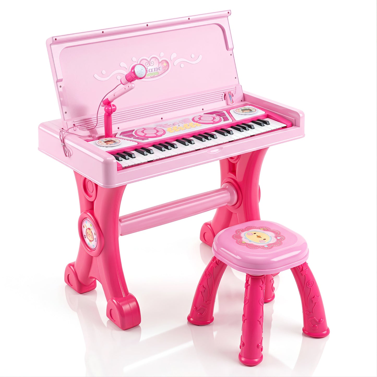 49 Keys Kids Electric Piano Keyboard Toy w/ Stool & Microphone Lights & Multiple Sounds-Pink