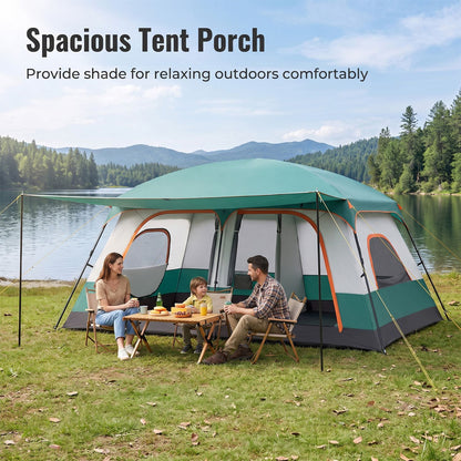 4-10 Person Camping Tent in Green Color with Porch and 2 Rooms for Backpacking-M
