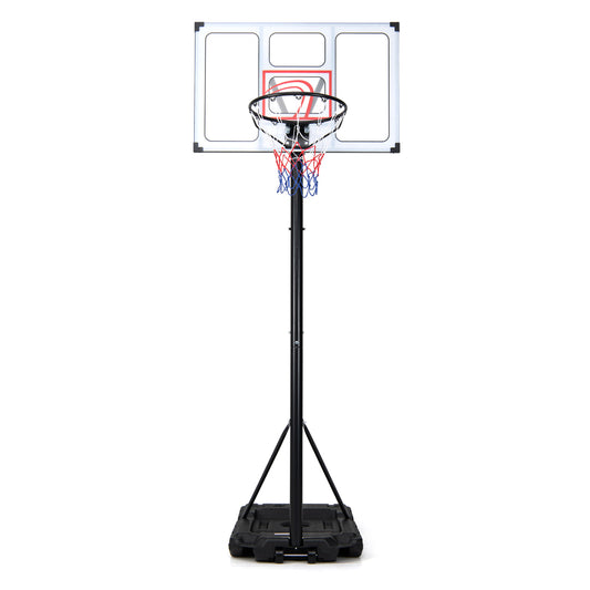 Portable basketball hoop with 10-foot adjustable height, heavy-duty fillable base, from Wilsons Home Store, for outdoor sports.