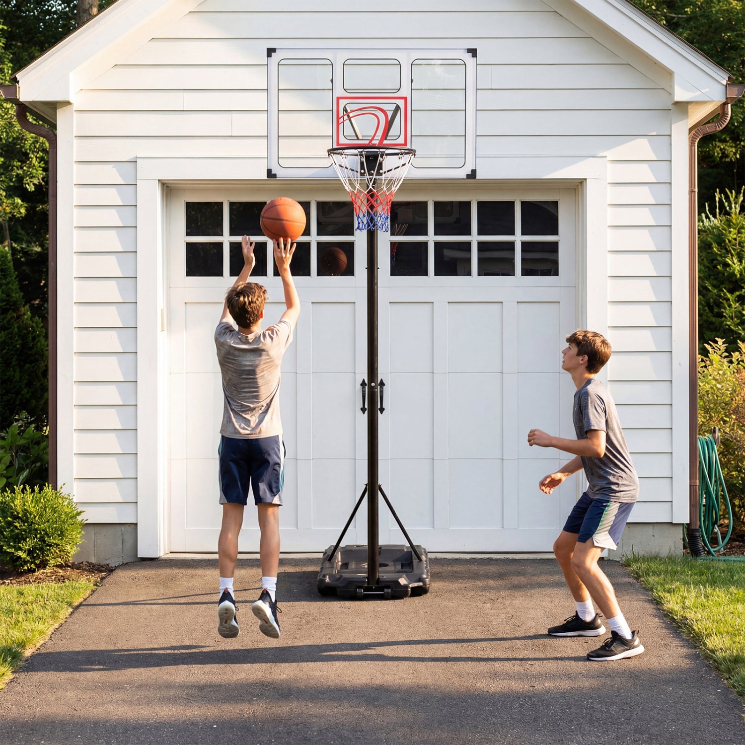 Portable basketball hoop by Wilsons Home Store, 4.1-10 feet adjustable height with heavy-duty fillable base for outdoor sports.