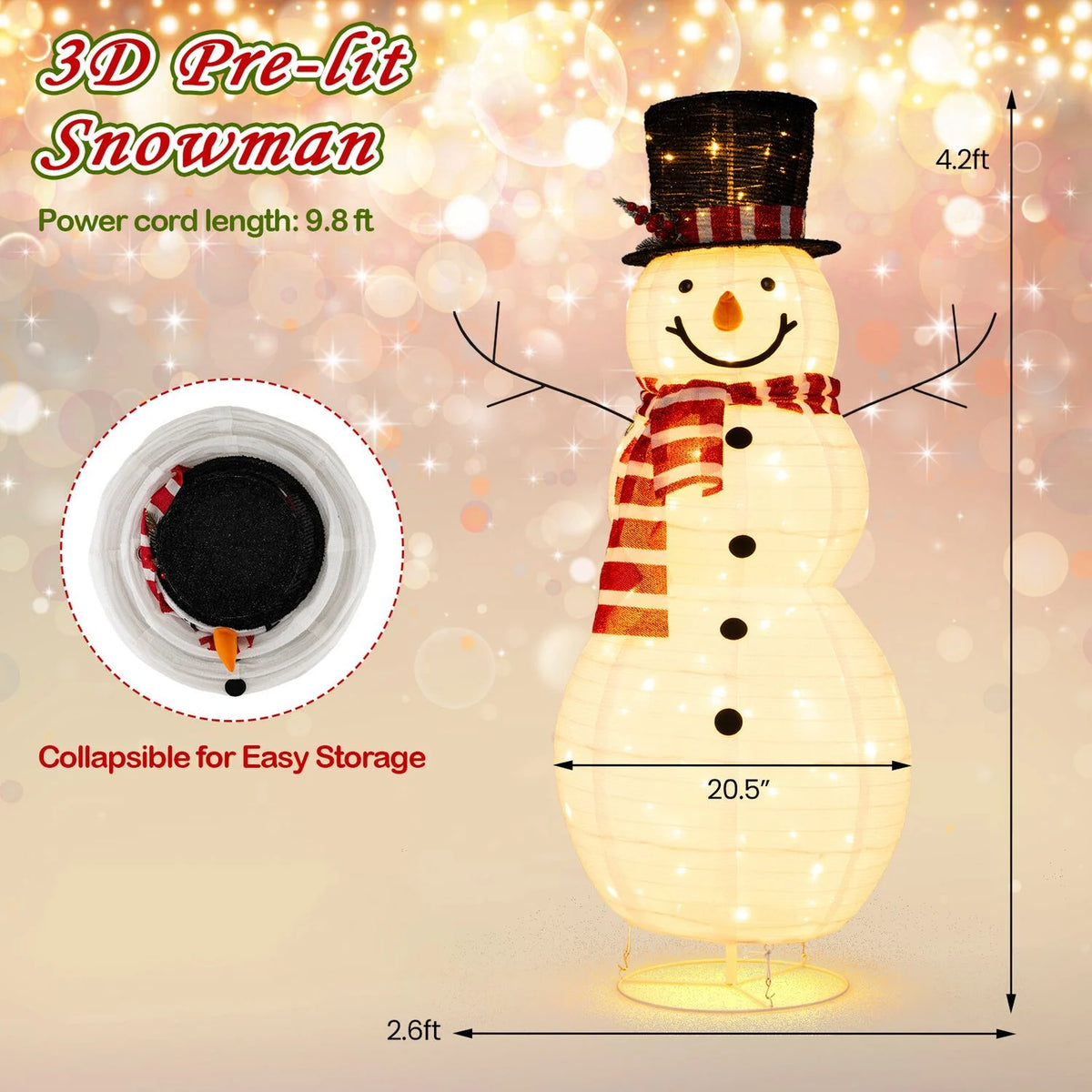 4.2 ft Lighted Christmas Snowman Decoration