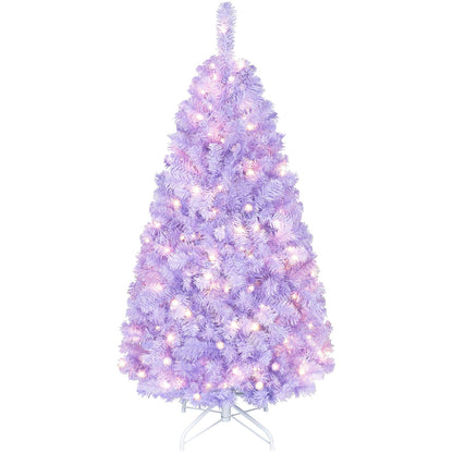 4.5 FT Light Purple Pre-Lit Peacock Blue Christmas Tree with 140 Warm White LED Lights