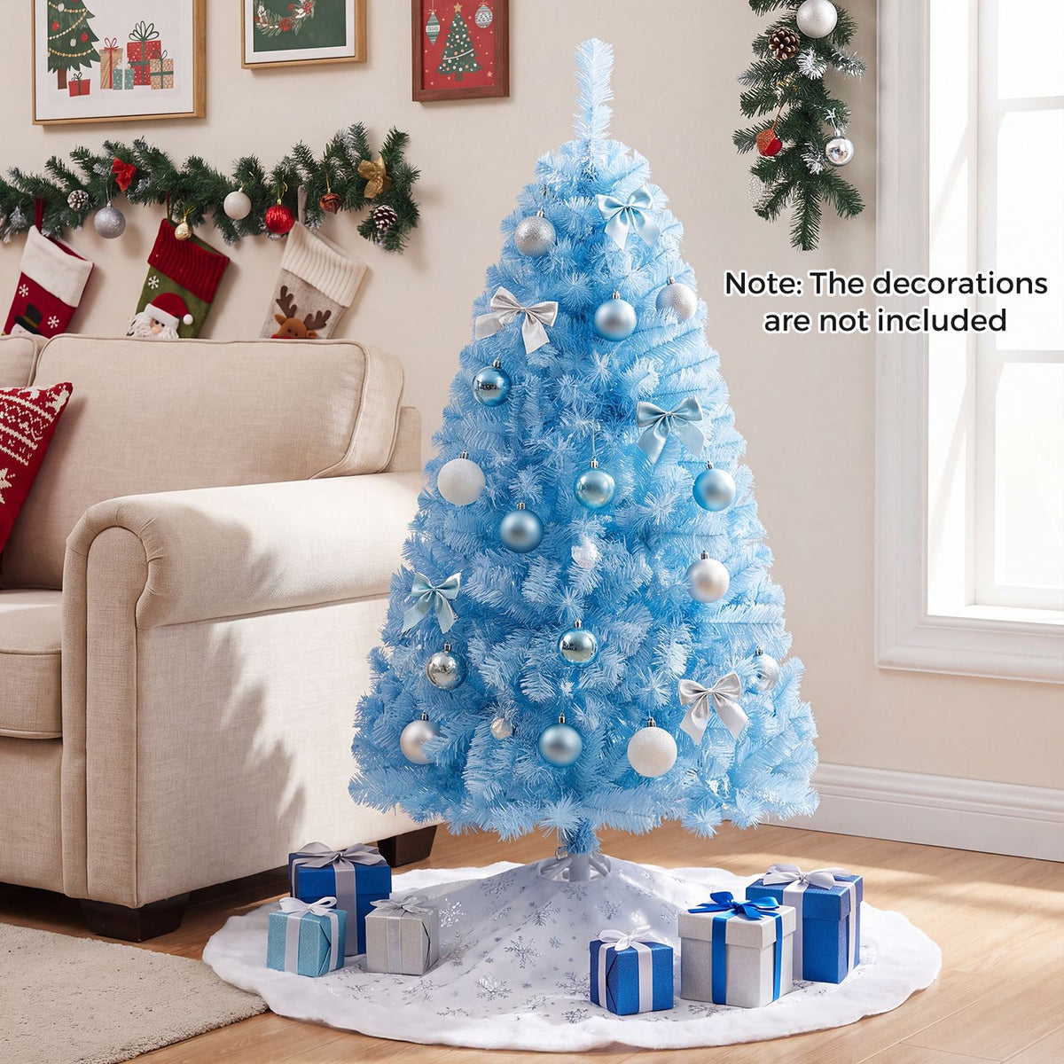 4.5 FT Pre-Lit Ice Blue Christmas Tree with Warm White Lights