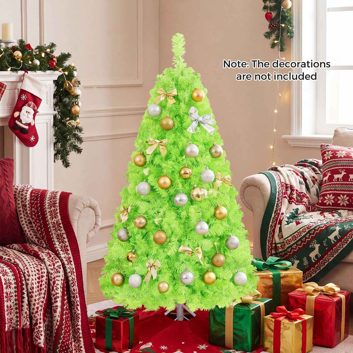 4.5 FT Pre-Lit Lime Green Christmas Tree w/ 500/250/140/750 Warm White LED Lights
