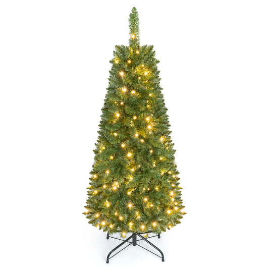 4.5 ft Pre-Lit Premium Hinged Artificial Fir Pencil Christmas Tree with LED Lights-Warm White