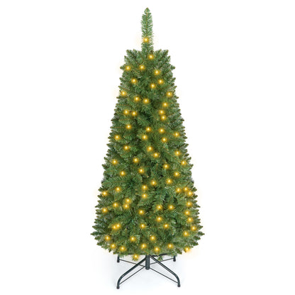 4.5 ft Pre-Lit Premium Hinged Artificial Fir Pencil Christmas Tree with LED Lights-Warm White