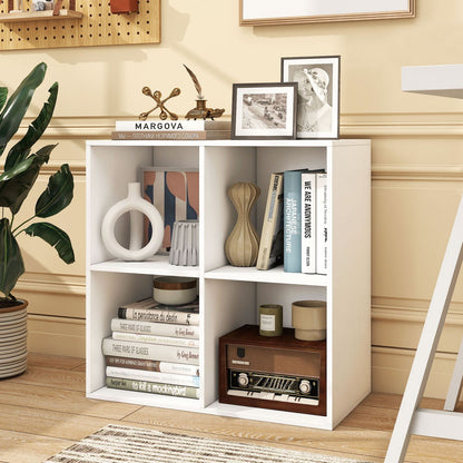 4-Cube Book Shelf Tool-Free Assembly Wooden Bookshelf Modern Bookcase Storage Organizer-White
