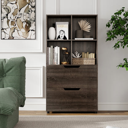 4-Cube Bookcase with 2 Drawers 51 inch 5-Tier Tall Freestanding Bookshelf-Gray