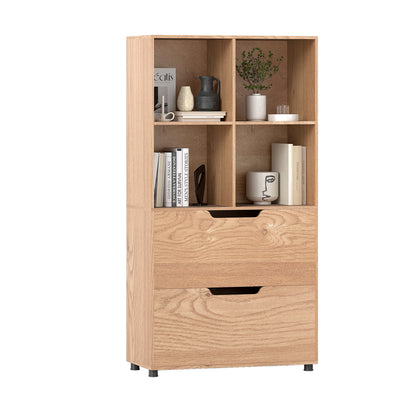 4-Cube Bookcase with 2 Drawers 51 inch 5-Tier Tall Freestanding Bookshelf-Gray