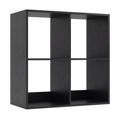 4 Cube Bookshelf with Back Guardrail for Living Room Bedroom-Black