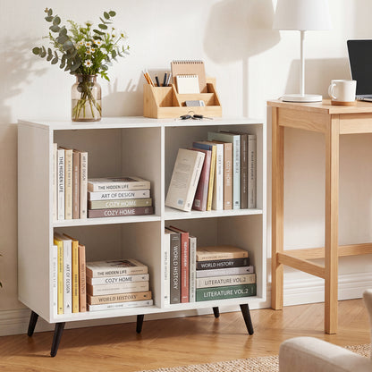 4-Cube Wooden Bookshelf Bookcase with 5 Metal Legs for Home-Natural