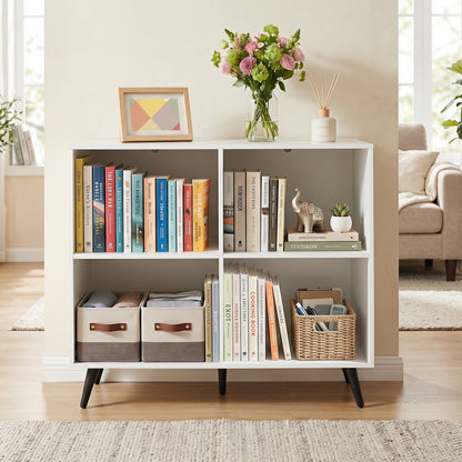 4-Cube Wooden Bookshelf Bookcase with 5 Metal Legs for Home-Natural