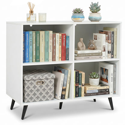 4-Cube Wooden Bookshelf Bookcase with 5 Metal Legs for Home-Natural