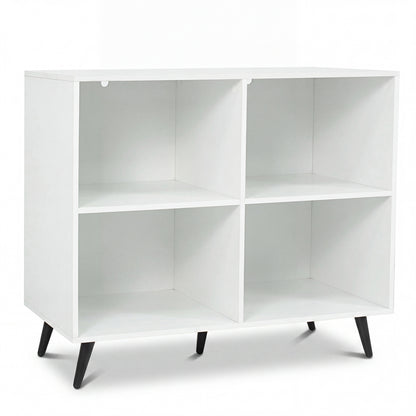 4-Cube Wooden Bookshelf Bookcase with 5 Metal Legs for Home-Natural