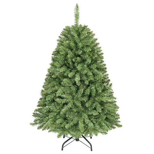 4-foot artificial Christmas tree with easy-setup hinges, decorated with green branches for holiday decor.