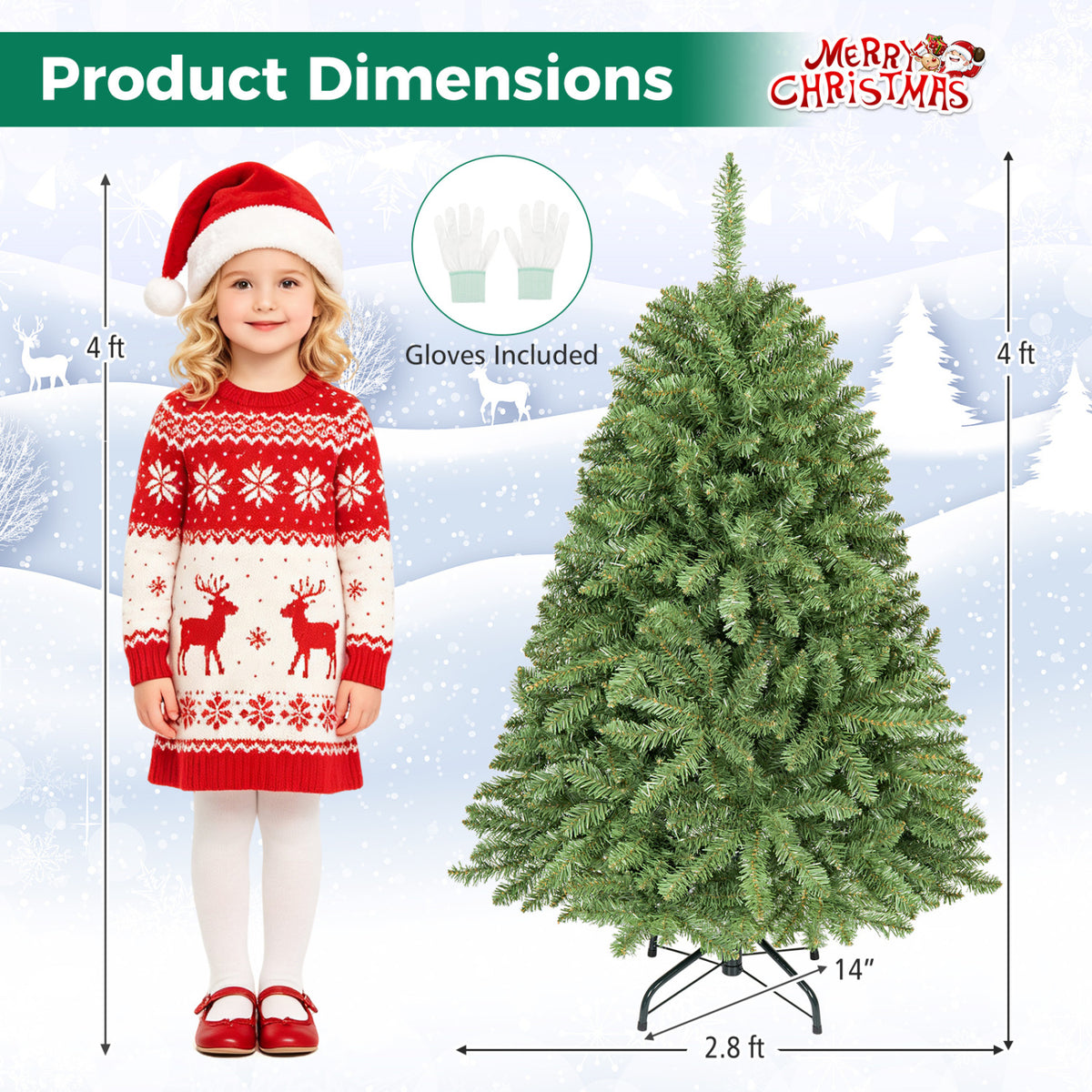4 FT Artificial Christmas Tree with Easy-Setup Hinges