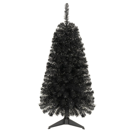 4 ft black artificial Christmas tree with 110 branch tips and 50 warm white LED lights, holiday decor by Wilsons Home Store