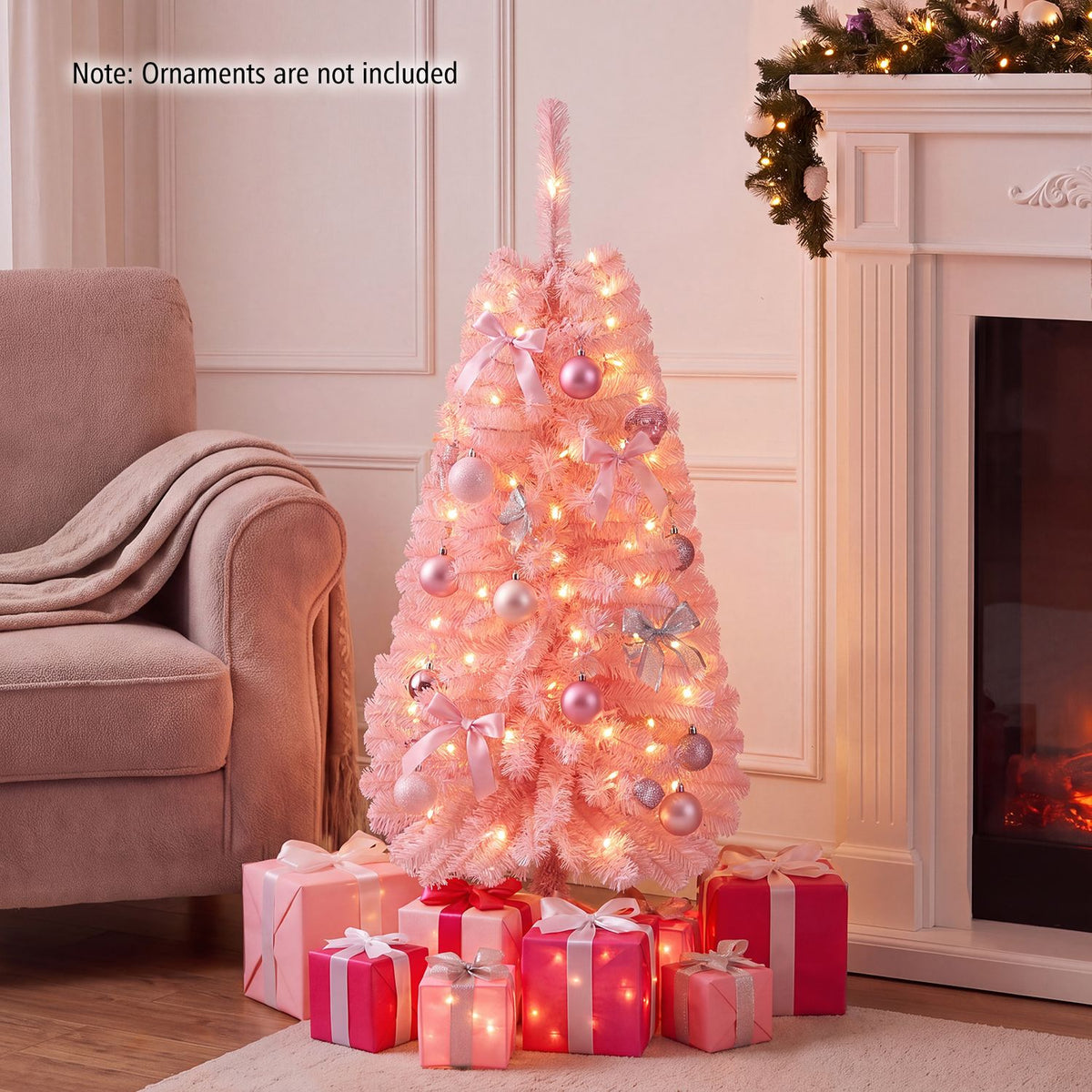 4 ft artificial Christmas tree with 110 branch tips and 50 warm white LED lights, black decor holiday Christmas tree.