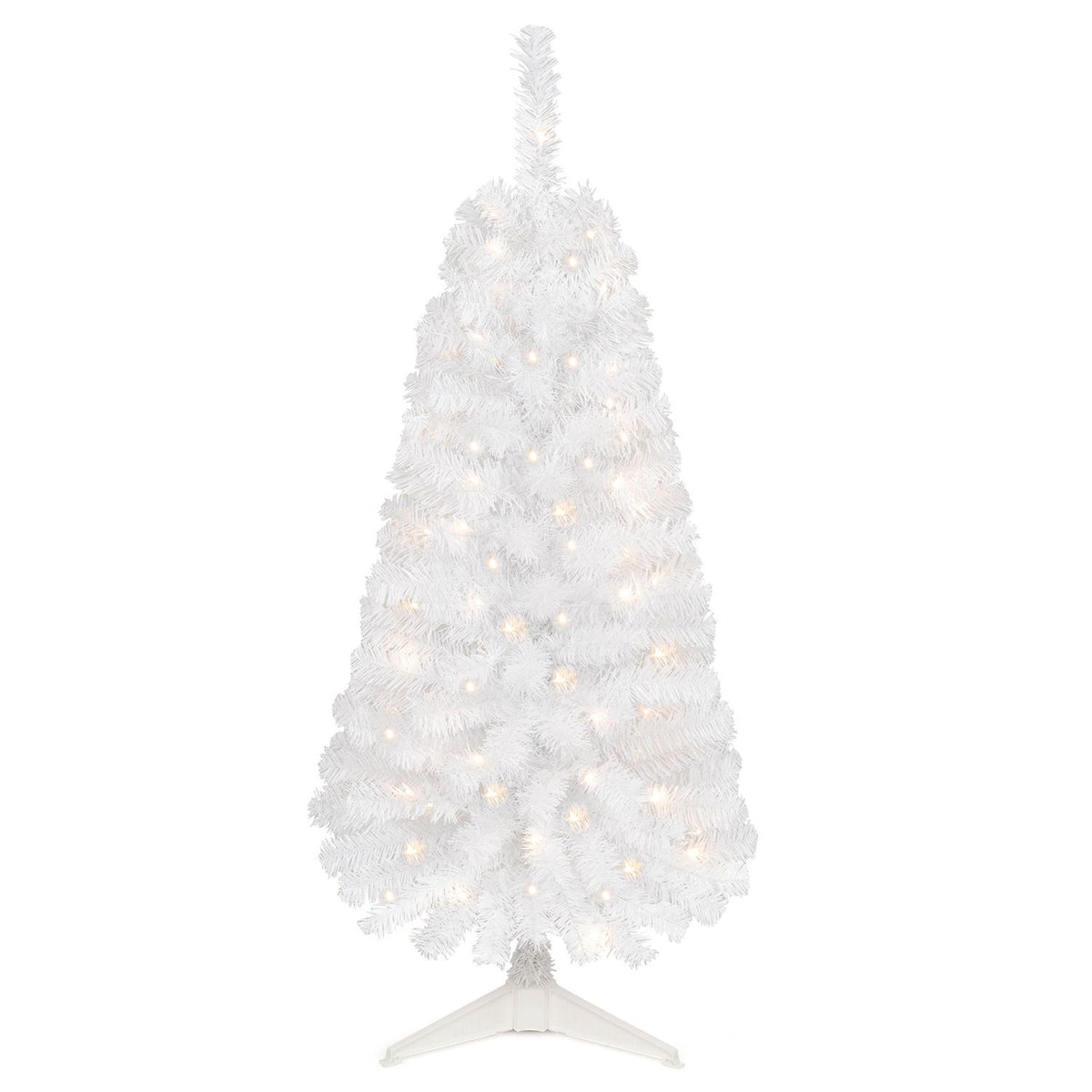4 ft black artificial Christmas tree with 110 branch tips and 50 warm white LED lights, holiday decor by Wilsons Home Store