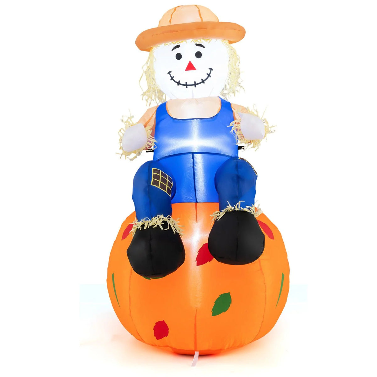 4 FT Halloween Fall Inflatable Decoration Scarecrow Sitting on Pumpkin