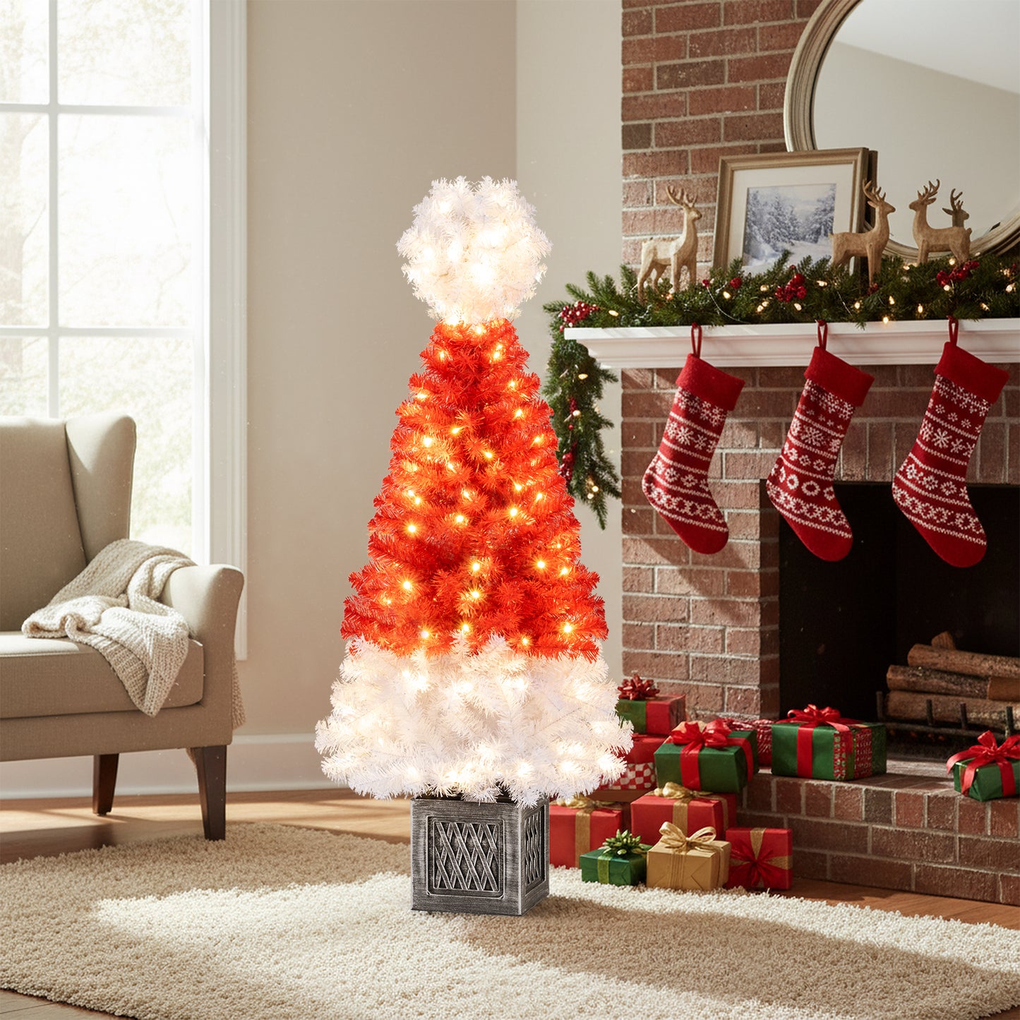 4 Feet Artificial Christmas Tree with 300 Branch Tips and 100 Warm White LED Lights