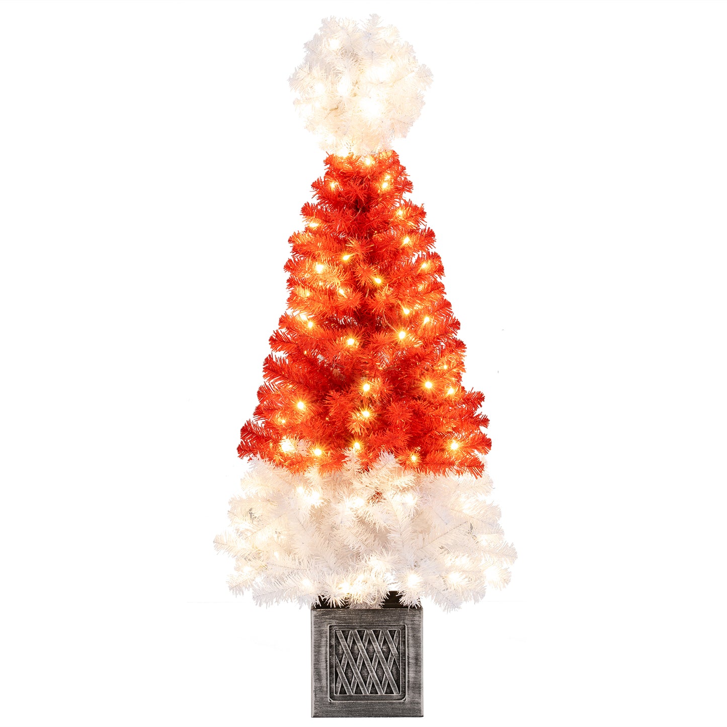 4 Ft Artificial Christmas Tree Santa Hat Xmas Tree with 300 Branch Tips Red