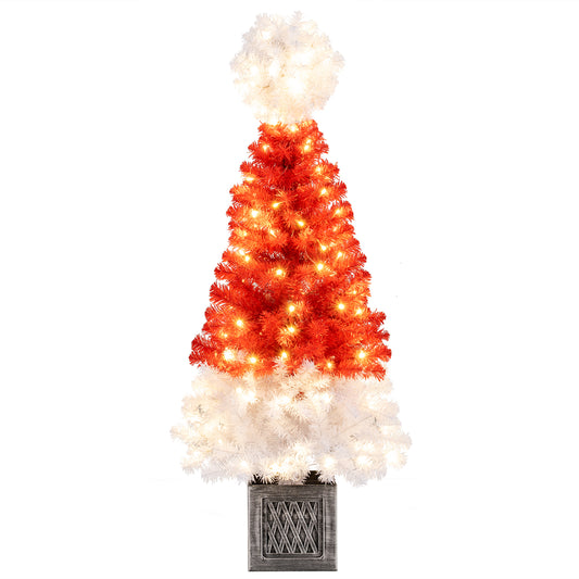 4 Ft Artificial Christmas Tree Santa Hat Xmas Tree with 300 Branch Tips Red
