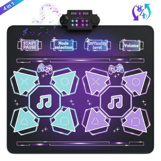 Electronic kids dance mat with 4 modes, 8 levels, 8 songs, and 3 LED speeds, designed for baby and toddler play.
