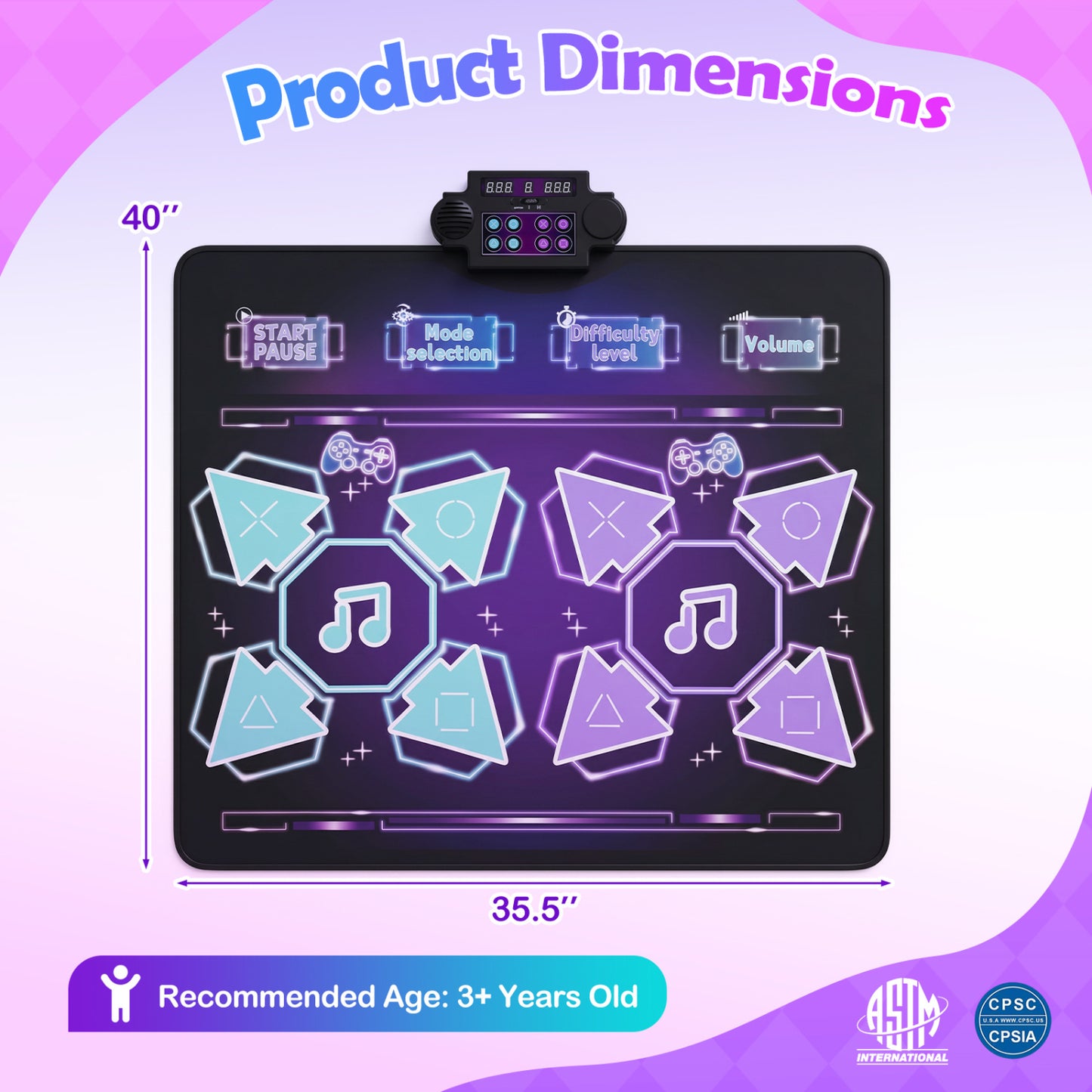4 Modes Electronic Kids Dance Mat with 8 Levels 8 Songs and 3 LED Speeds