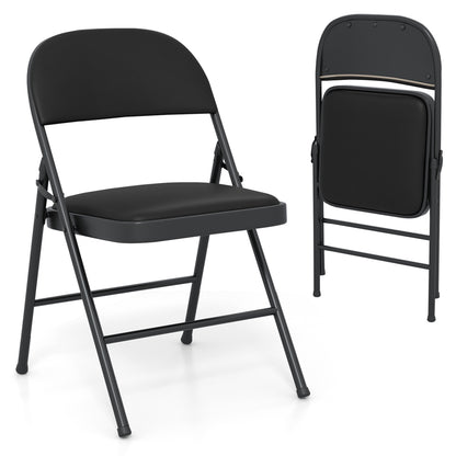 4 Pack Folding Chairs with Metal Frame and PVC Leather for Indoor Outdoor-Black