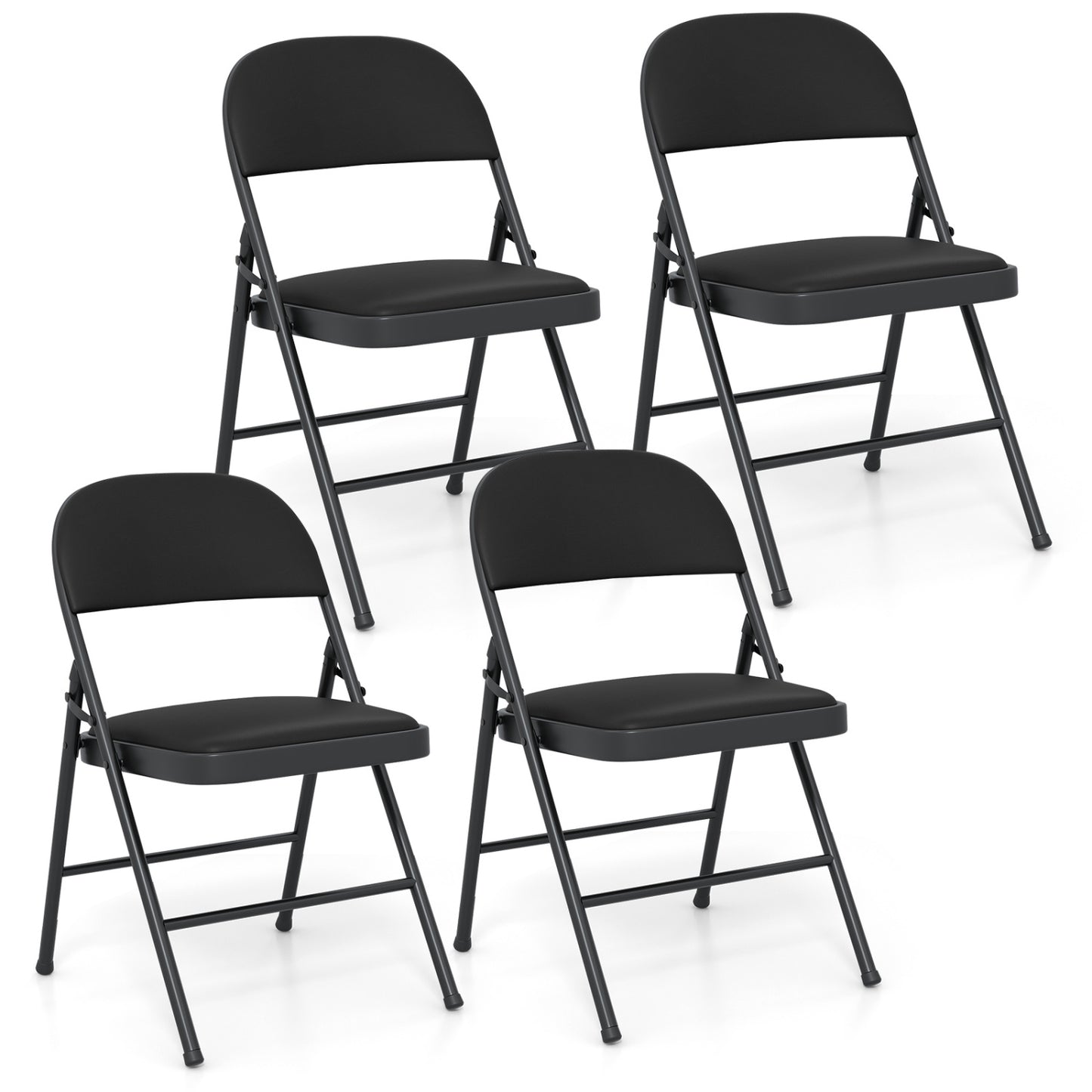 4 Pack Folding Chairs with Metal Frame and PVC Leather for Indoor Outdoor-Black